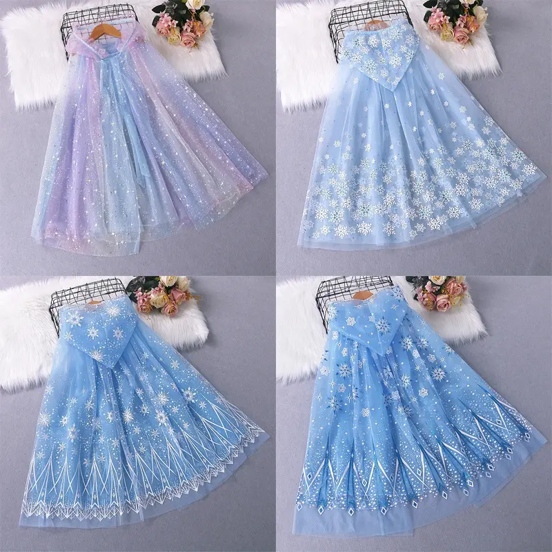 Trang Phục Elsa, Áo Choàng Công Chúa Đông Lạnh, Dành Cho Bé Gái, Áo Choàng Lưới Kim Sa Bông Tuyết Cầu Vồng, Thích Hợp Cho Trang Phục Halloween Và Giáng Sinh, Có 4 Màu, Cho Bé Gái