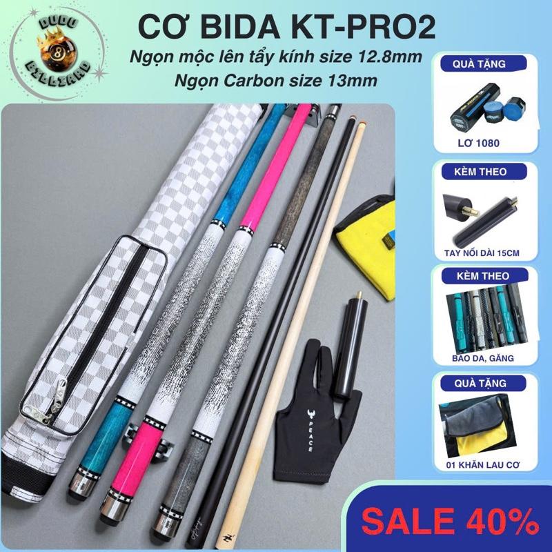 Cơ bida cao cấp KT Pro2 ngọn mộc và Carbon (tặng kèm combo bao da phụ kiện và chuôi nối dài ). gậy bida kt pro