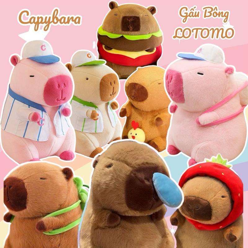 Gấu Bông Chuột Lang Capybara, đeo balo rùa Gấu Bông LOTOMO Thú Nhồi Bông Capybara nước mũi,  mũ dâu, capybara tắm biển toy, đồ chơi gấu bông phao vịt Thú Bông Voi Phát Nhạc gấu  rút