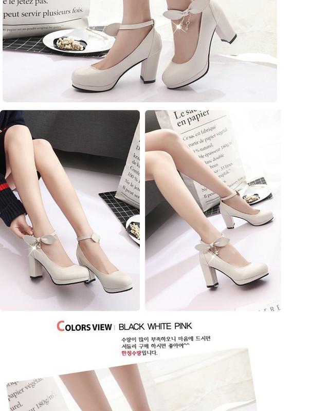 Product Introduction of Spring 2024 New Korean Style Sweet Low-Cut Pumps Women's Mid Heel Chunky Very High Heel Shoes with Buckle All-Matching Women's Fashion Shoes 14