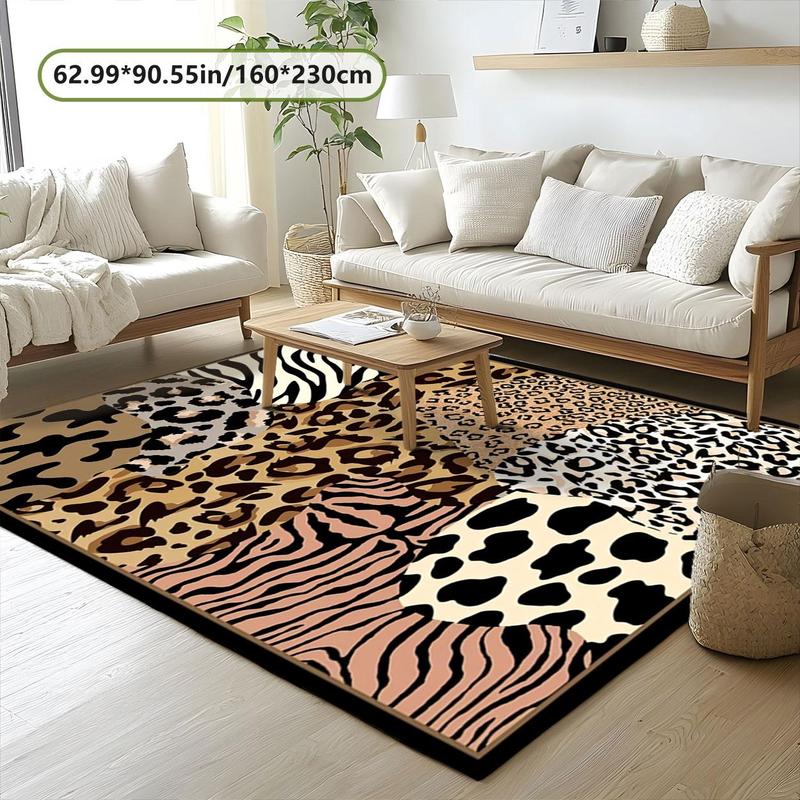 Leopard Print Floor Mat, Non-slip Soft Floor Carpet, Rectangle Home Decorative Mat for Living Room Bedroom Study Room, Home Decor 4