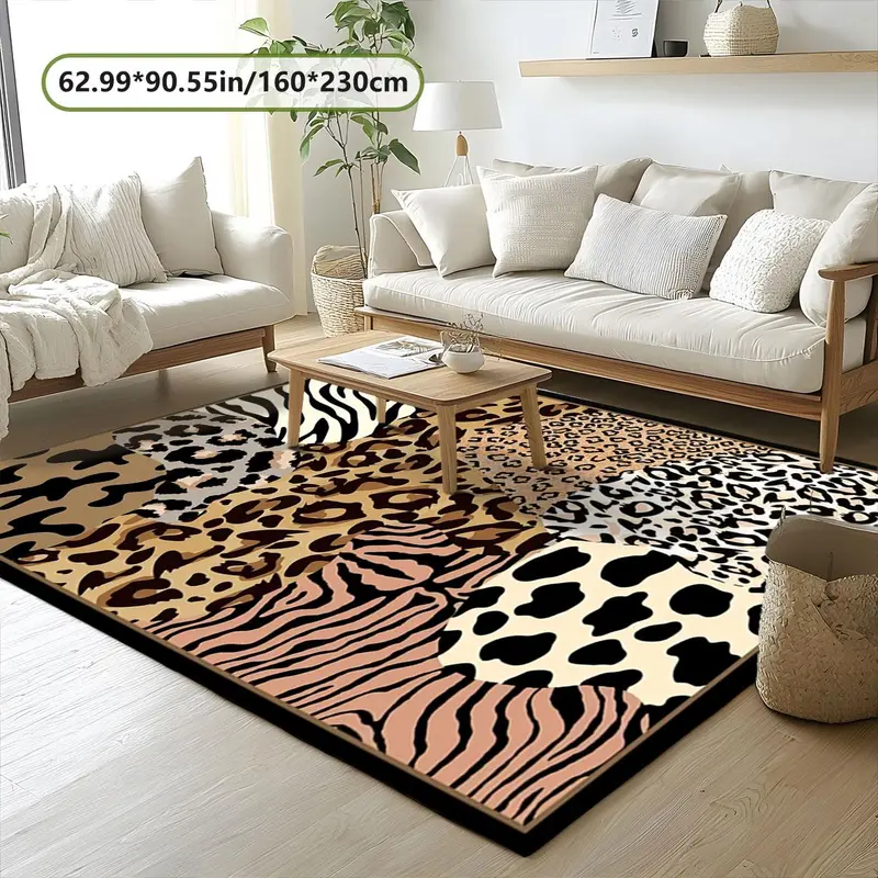 Leopard Print Floor Mat, Non-slip Soft Floor Carpet, Rectangle Home Decorative Mat for Living Room Bedroom Study Room, Home Decor 4