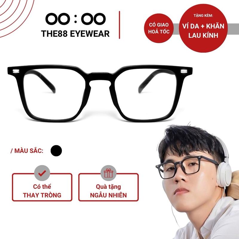 Gọng kính cận nam nữ THE88 nhựa dẻo cao cấp dáng vuông siêu nhẹ tròng giả cận chống ánh sáng xanh KC25