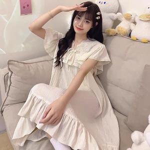 Baju Tidur Tanpa Lengan Renda, Gaya Puteri, Pakaian Tidur Musim Panas Kapas Buih, dengan Kemasan Renda Elegan, Pakaian Rumah Selesa, Gaun Waktu Tidur, untuk Kanak-kanak Perempuan