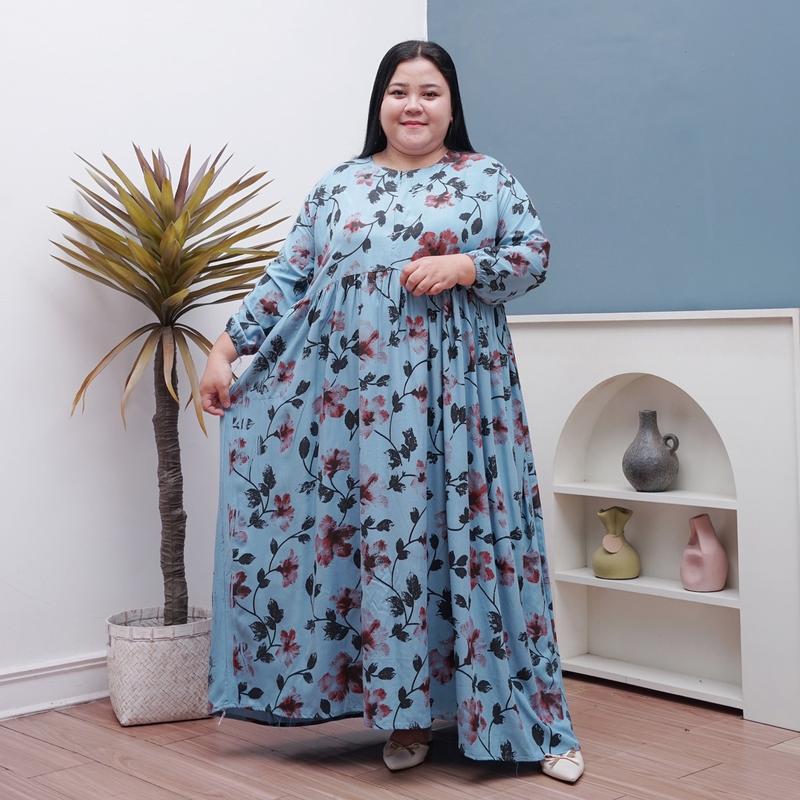 GAMIS LILY JUMBO LD 130 BAHAN RAYON PREMIUM BUSUI MUAT BB 100 kg ada saku 3