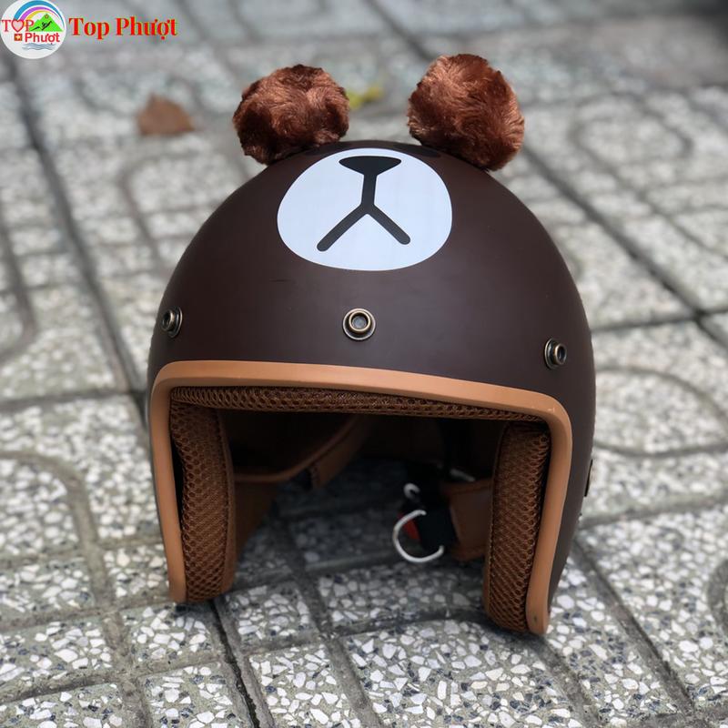  Mũ bảo hiểm 3 4 tem gấu nâu Helmet - Cute cho cả nam và nữ 