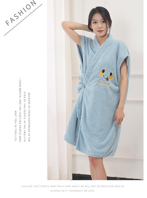 Product Introduction of Áo choàng tắm kẻ sọc dứa, hàng mới về, khăn tắm có thể đeo được, làm bằng lông cừu san hô, dày và mềm mại, thấm hút, thích hợp cho đồ ngủ tại nhà và khách sạn, quần áo cho phụ nữ, phụ nữ và nam giới, Wenmen 21