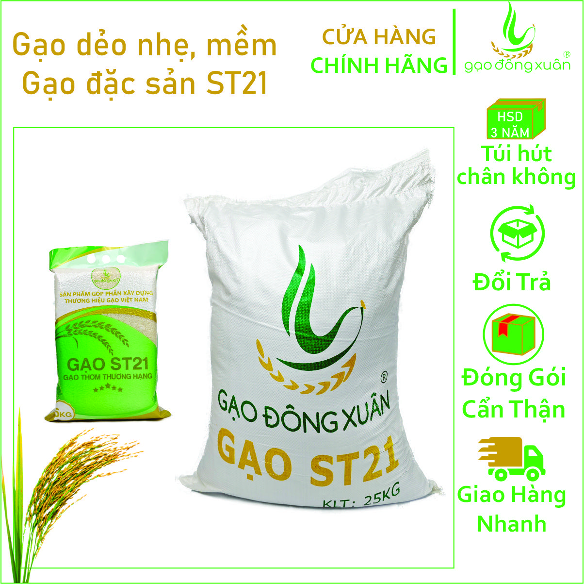 25kg Gạo ST21 Đông Xuân Vụ Mới - Lựa chọn nhiều loại túi HSD đến 3 năm, dẻo, thơm, cơm hạt nhỏ, food, ăn gạo ngon