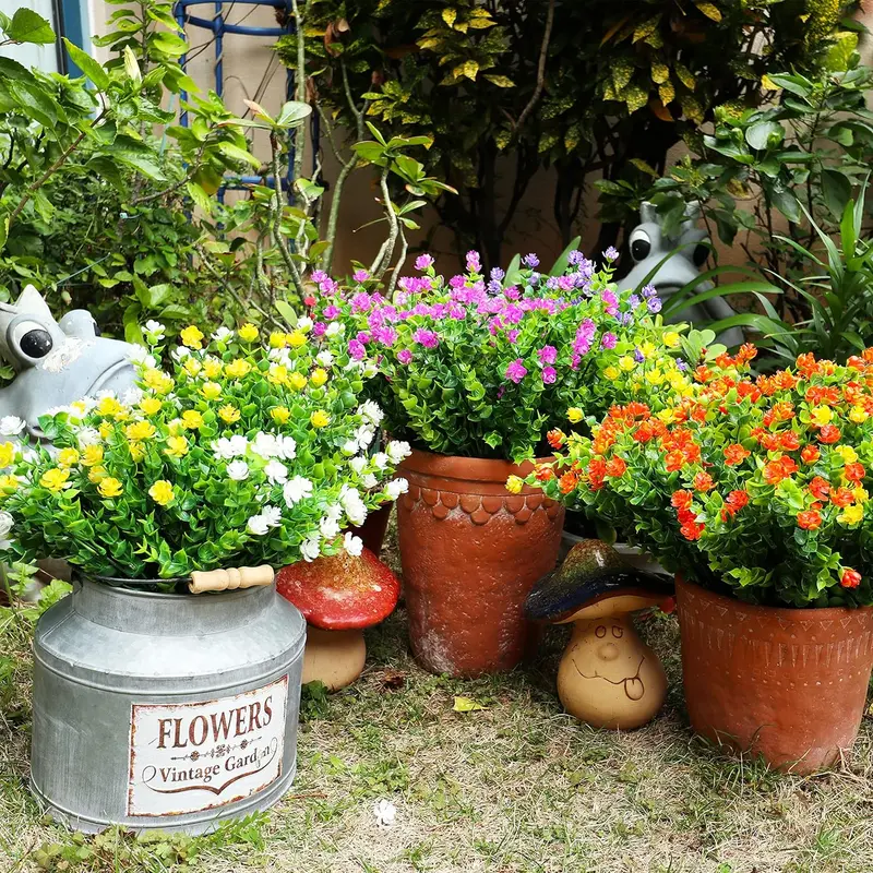 Artificial Flower Bouquet, 12pcs/set UV Resistant Faux Flower Bouquet, Fake Flower Bouquet, Decorative Flower for Home Garden Hanging Planter 7
