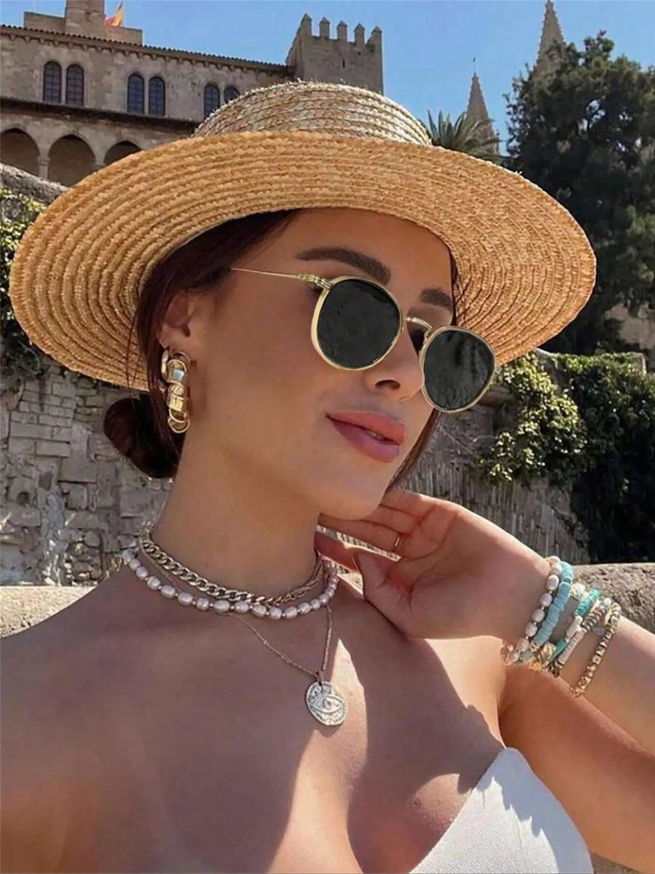 Unisex Vintage Round Frame Sunglasses, Trendy Casual Sunglasses for Travel Use, Fashion Accessories for Outdoor Activities