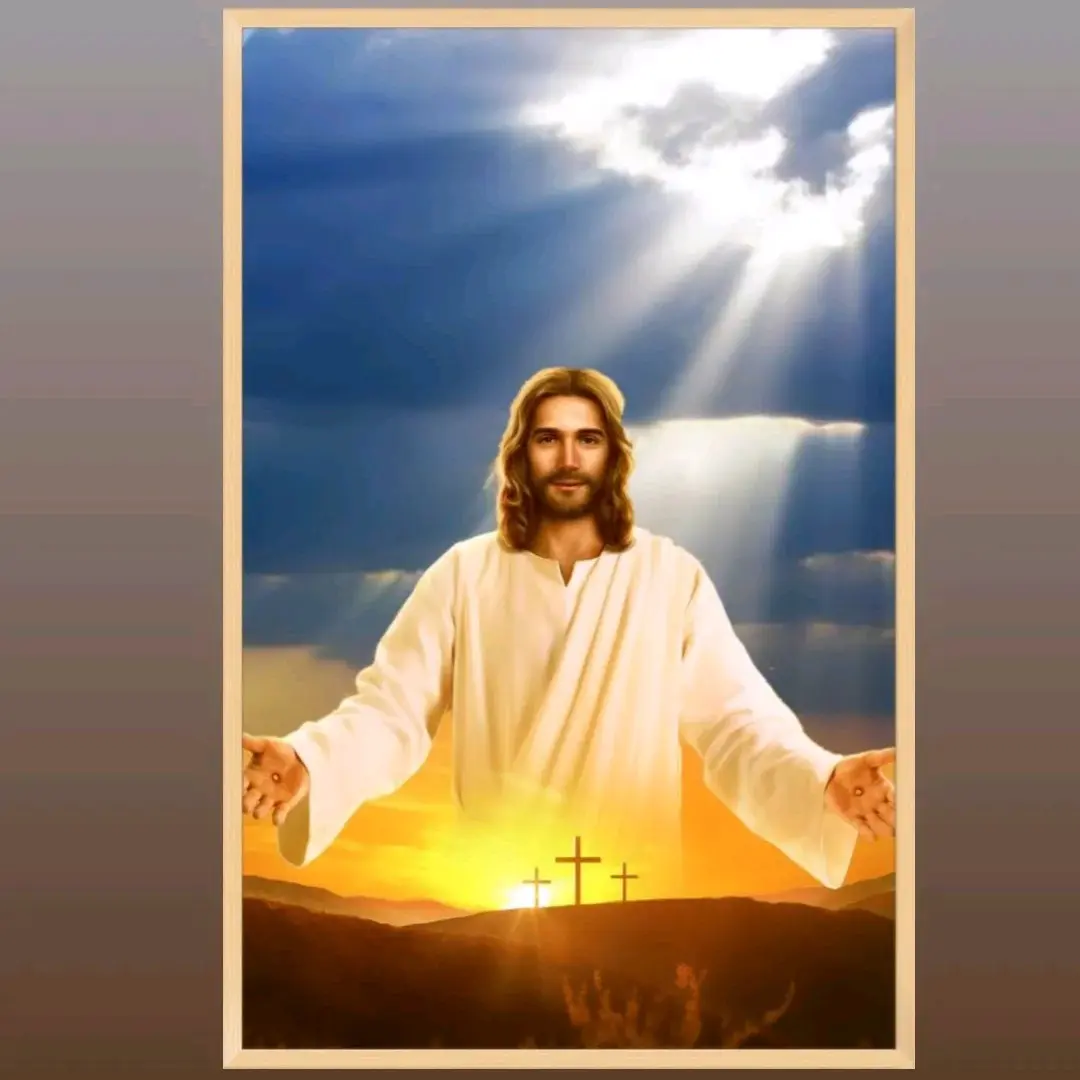 hiasan dinding cetak yesus plus bingkai ukuran 65*45