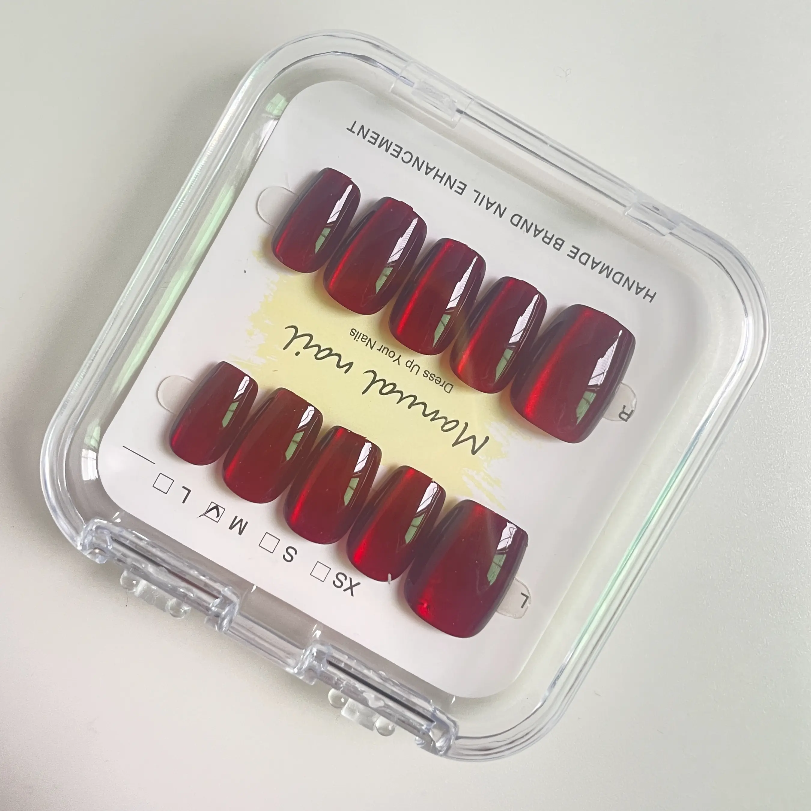 30 pieces of handmade prefabricated nail patches removable cat eye cherry red wear short T nail art