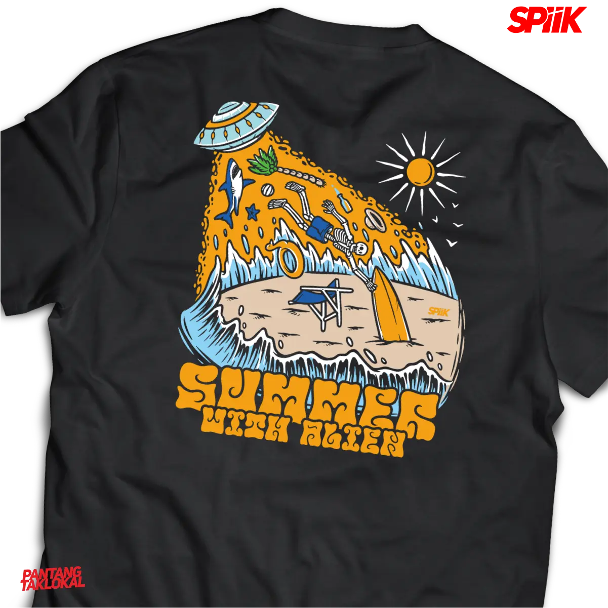 Spiik Kaos SUMMER WITH ALIEN Hitam T-Shirt Reguler