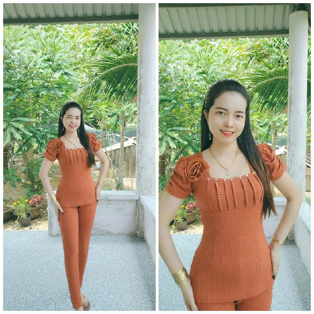 đồ bộ thun tâm đũa cổ vuông xếp li tay rút quần dài ống nhỏ từ 40-78kg  Nữ