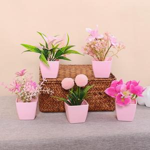 Set de 5 piezas de plantas artificiales en macetas rosas, combinación mini, para decoración de interiores, oficina, escritorio y sillón. Estilo nórdico, mini adornos de plantas artificiales en macetas.