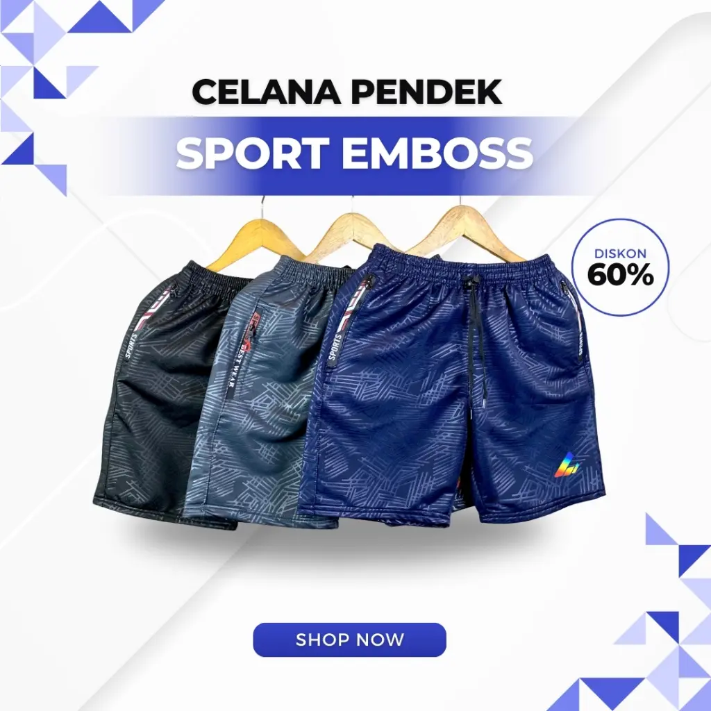 Paket 3 Pcs Celana Pendek Olahraga Emboss Tebal Elastis Sport Zipper Running Gym - Unisex Zumba
