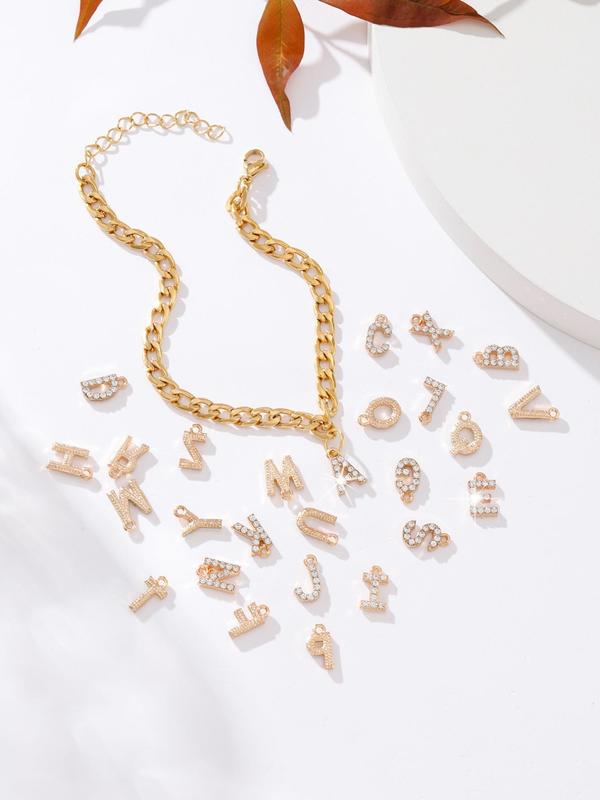 Fashion Elegant Rhinestones Decor Letter Charm Chain Anklet For Women, Casual Foot Jewelry For Beach Vacation, Stainless Steel Fashion Accessories For Women 4