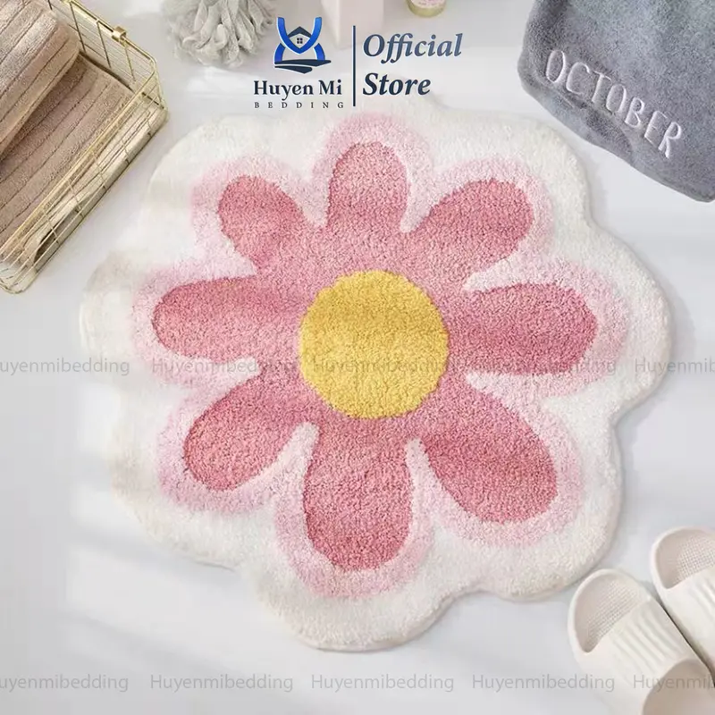 Bộ 4 thảm nhà tắm lông cừu giả siêu mềm mại với họa tiết hoa dễ thương ,thấm hút, chống trơn trượt, có thể giặt bằng máy để trang trí nhà cửa, quà tặng Nhung 4
