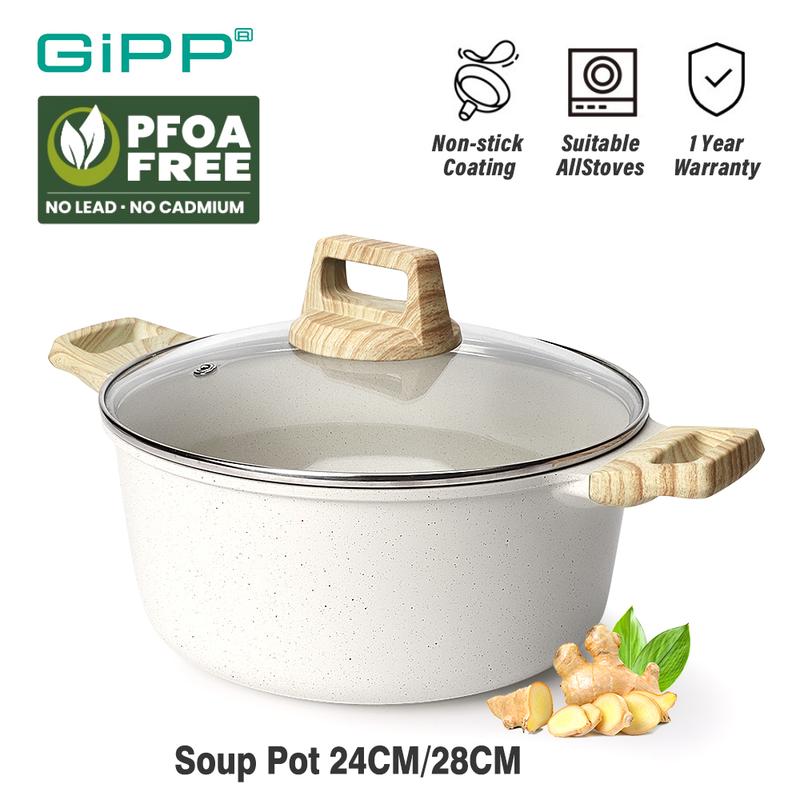 Product Introduction of GiPP Nonstick Soup Pot come with Lid  24/28cm High Quality  Soup Pot Suitable for all Stoves(White) Cookware 0