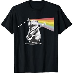 Camiseta negra con diseño abstracto 2D – estilo urbano alternativo, ideal para hombre y mujerBaruToW Funny Capybara Rock Music Rainbow - Camiseta de guitarrista para hombre y mujer