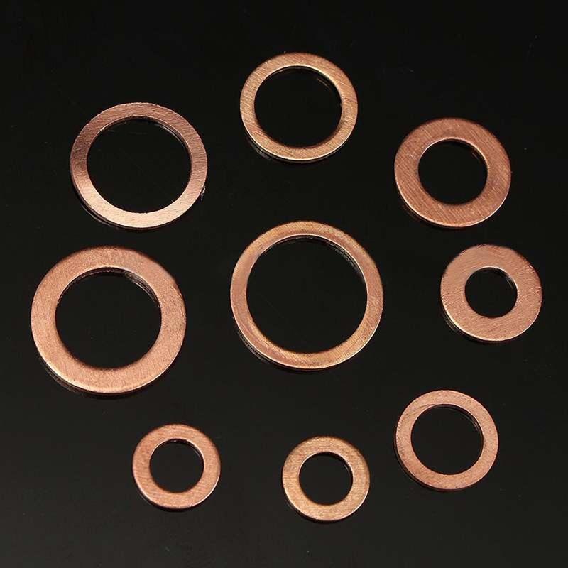 200pcs Copper Washer Gasket Nut and Bolt Set Flat Ring Seal Assortment Kit with box M5-M14 Electrical Woodworking Washers Sets 5