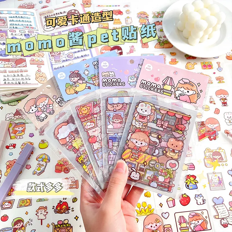 Momo Sauce Journal Stickers Cute Girl Pet Waterproof Stickers Cartoon DIY Cup Storage Decorative Stickers Paste