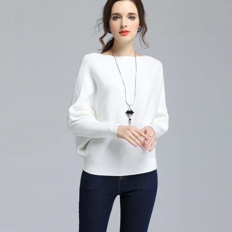2024 European and American Knitwear for Autumn and Winter Solid Color Loose Long Sleeves Sweater Batwing Shirt Women Minimalist Lingerie Tops Womenswear Tops Comfort Knitting Basic 7