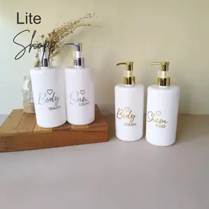 Botol Sabun cair Luxury Aesthetic 500ml  Gold Plastik PUTIH GLOSY LOVE  Pump
