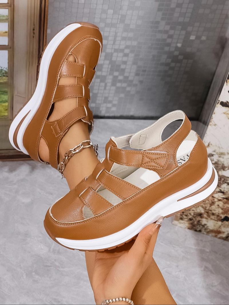 Product Introduction of Women's Fashionable Solid Color Platform Sandals, Casual Comfortable Velcro Sandals for Summer, Female All-match Round Toe Sandals for Daily Wear 6