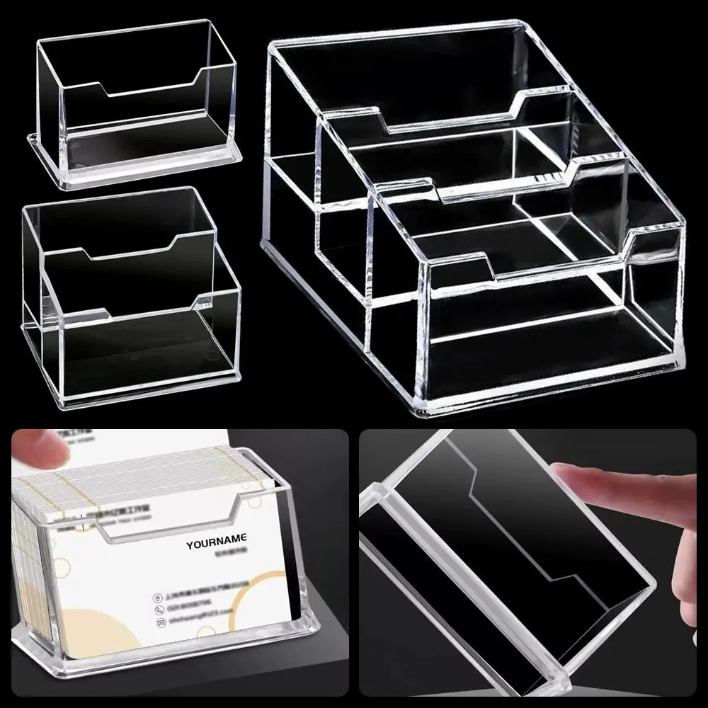1Pcs New Display Stand Business Card Box Clear Transparent Acrylic Plastic Bussiness Card Holder School Office Supplies 1/2/3 Grids Card Case Box