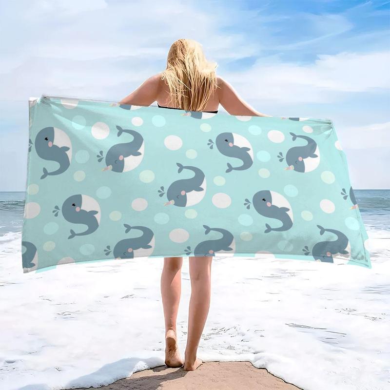 Whale Pattern Beach Towel, 1 Count Soft Absorbent Towel, Large Size Towel for Beach, Travel, Camping, Hiking, Swimming, Beach Towel for Women & Men 0