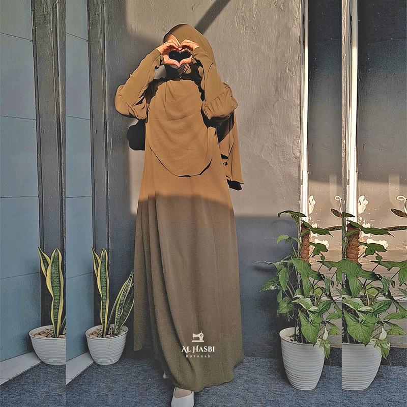 Jembarmuslim Asmah Set Gamis Syari Remaja Wanita Muslim Aesthetic Modis Exclusive Terbaru Crinkle Airflow Simple Casual Formal Wudhu Friendly Variasi  Warna Hitam Dress Basic Motif Panjang Outer Mewah Outer Mewah Kondangan 7