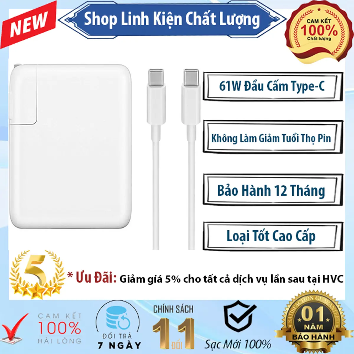 Bộ Adapter Máy Tính Táo Pro 13 Inch Model A1706 Công Suất 61W Đầu Sạc Chuẩn USB Type-C