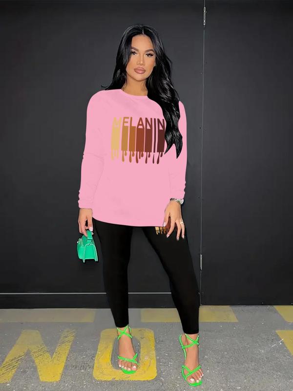 Two-Piece Set Women's Graphic Print Long Sleeve Tee & Skinny Pants Set, Casual Round Neck T-shirt & Trousers, Spring & Fall Clothes, Women's Co-ord Sets 6