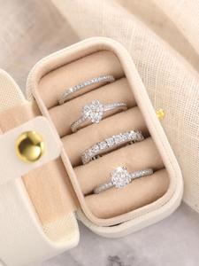 Elegante conjunto de anillos de compromiso decorados con diamantes de imitación para mujer, exquisito conjunto de anillos de moda, joyería de moda para mujer como decoración de fiesta de boda de aniversario de compromiso, anillo de promesa