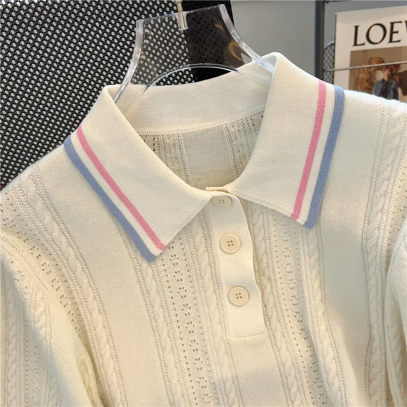 Đồ Len Cổ Polo, Thiết Kế Phong Cách Pháp, Dành Cho Nữ, Hàng Mới Về Mùa Hè 2024, Phong Cách Preppy, Áo Phông Dễ Phối Đồ Thường Ngày Thời Trang Top Women 2