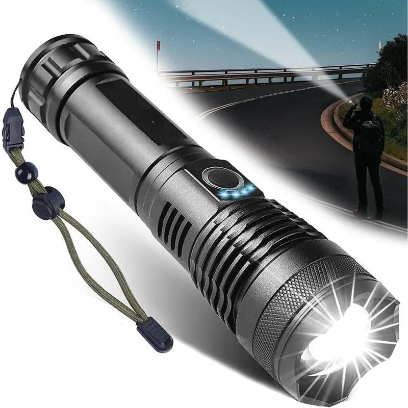 Super-Bright LED Flashlight Zoomable flashlight with Rechargeable Battery