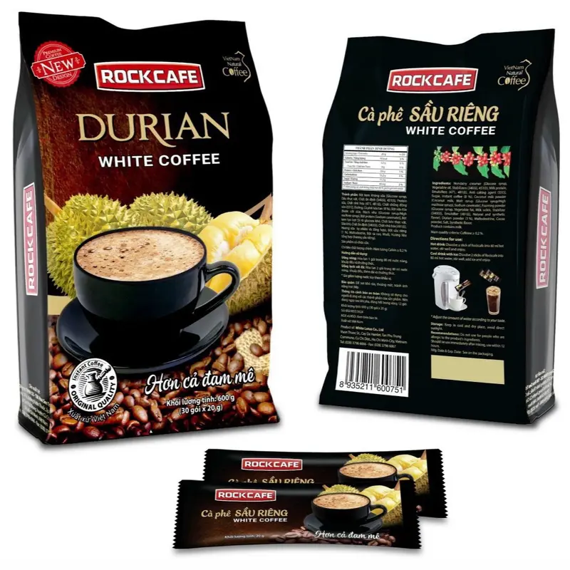 Cà Phê SẦU RIÊNG Rockcafe Túi 30 gói x 20 g - Rock cafe Vị Sầu Riêng Mẫu Mới - White Coffee Ruvask 2