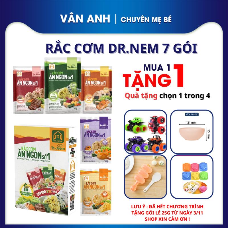 [kèm quà ] Thực Phẩm Rắc Cơm Ăn Ngon Dr.nem Hộp 7 Gói gồm 3 gói 25g Tặng kèm 4 Gói Rắc Cơm 10g , Gia vị , Rong biển, ngũ cốc  trộn vào cơm cháo cho bé từ 1 tuổi