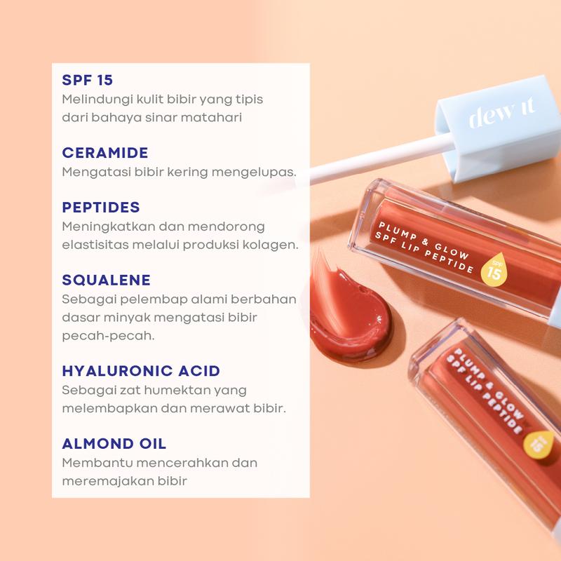 Dew It - Plump & Glow SPF Lip Peptide Dewy Nude | Perlindungan Bibir dari matahari | Sunscreen Lip peptide  Almond 3
