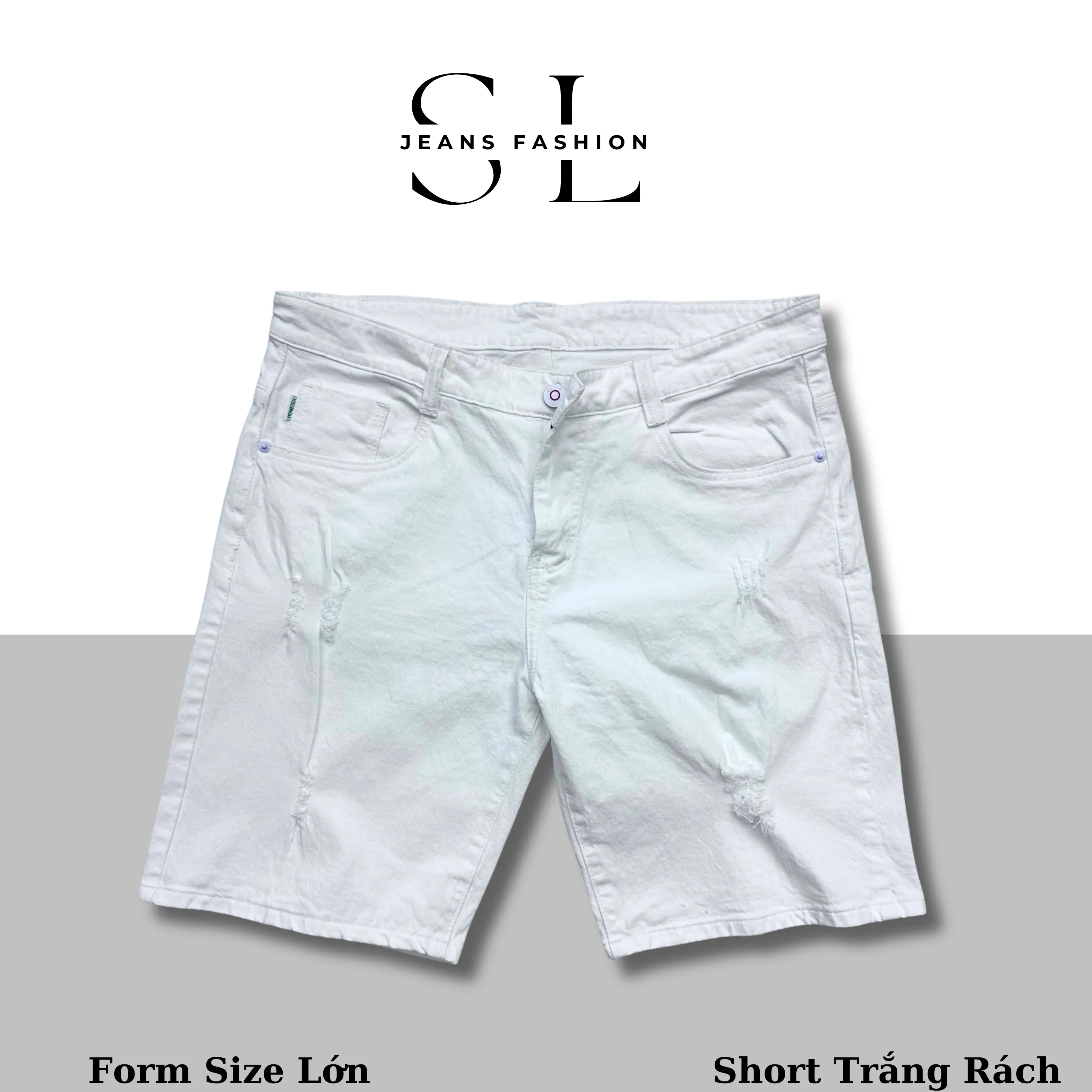 "Có Bigsize(Size 28-41)"Quần Sọt Jeans Nam SL Màu Trắng Rách Thời Trang, Năng Động - Chất Vải Denim Co Giãn 4 Chiều, Đổi Size Miễn Phí [Mã 28]