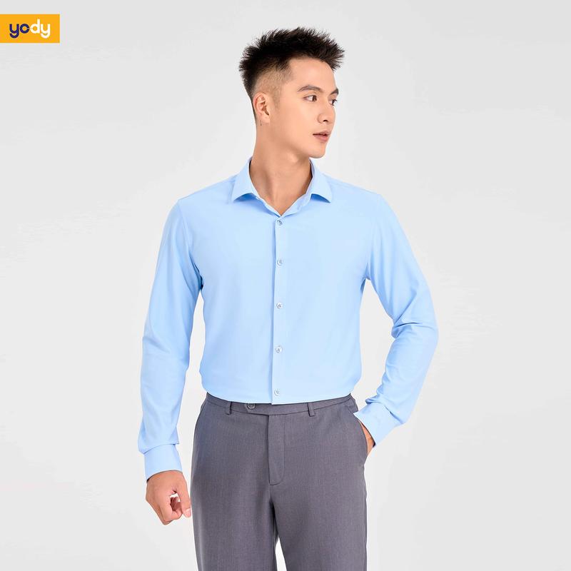 [SALE 70%] YODY Áo Sơ Mi Tay Dài Nam Knit Mềm Mại SMM7007