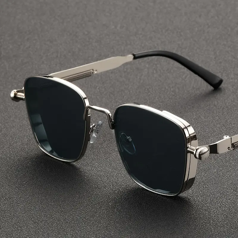 Retro Metalpunk Square Metal Frame with Fashion Glasses Case,, Fashionable And Unique High Quality Design for Men Women, Anti-Reflective Lenses Perfect Activities,, Driving, Summer Must Have 0