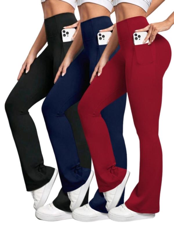 Women's Solid High Waist Butt Lifting Sports Leggings, Casual Comfy Breathable Pocket Design Skinny Pants for Yoga Gym Workout Running, Ladies Sportswear for All Seasons 3