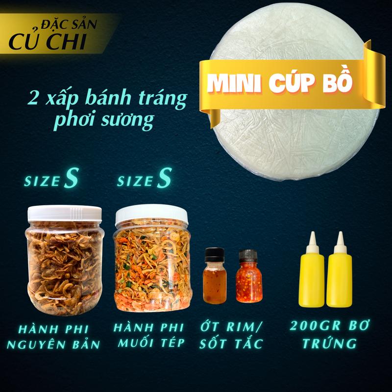 COMBO MINI CÚP BỒ -  2 Xấp bánh tráng phơi sương, 1 hủ hành phi nguyên bản size S, 1 hủ hành phi muối tép size S, 200gram bơ béo, 1 sốt tắc baby, 1 sốt ớt rim baby -  [ĂN VẶT SNACKS]