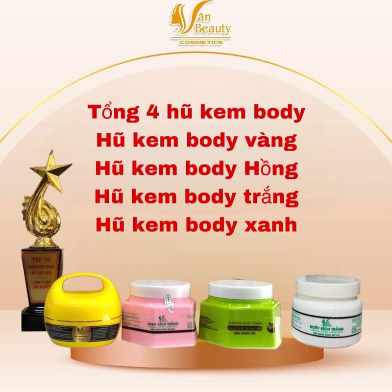 Tổng 4 hũ kem body ( xanh - Hồng - vàng - trắng ) chất kem lotion đậm đặc hổ trợ da body ngâm đen  Dưỡng Da Body hổ trợ chống nắng Women Nữ