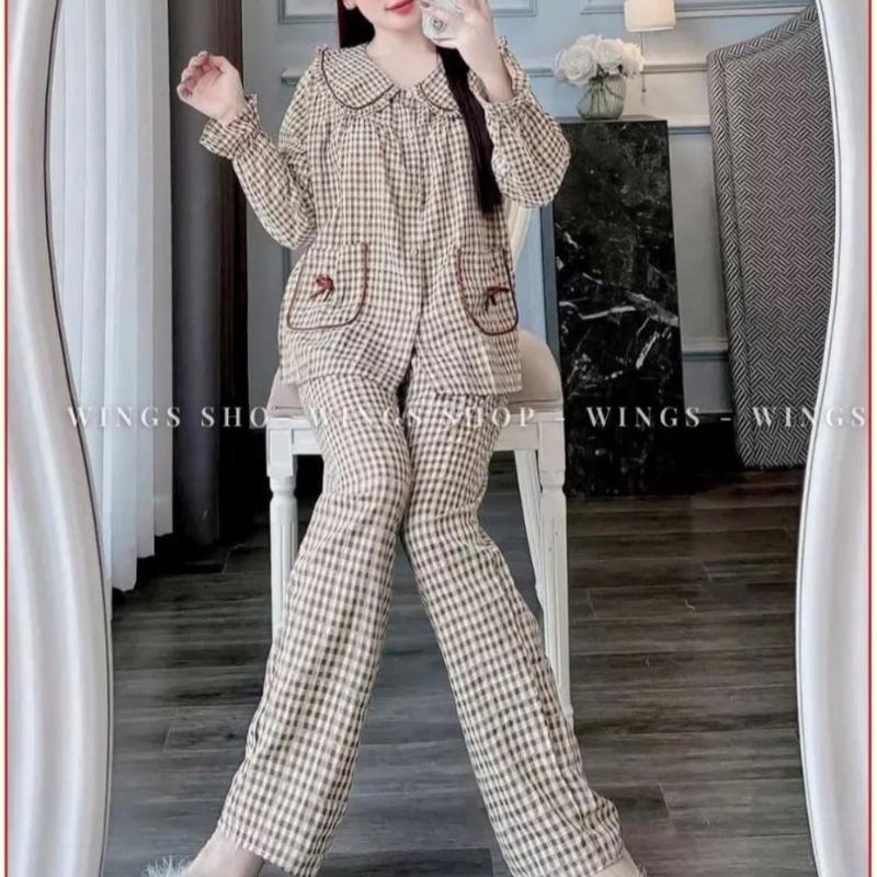 Combo (2 set ) đũi nhung cổ bèo viền màu , áo dài quần dài phom (35-58kg) Nữ 5