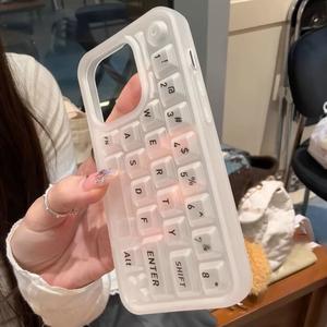 High-end Transparent Keyboard Compatible with iPhone 16 Pro Max Phone Case New 15 Pro Cute 14 Silicone 13