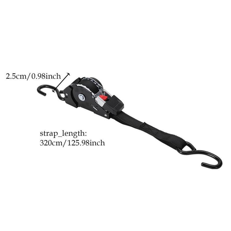 Product Introduction of Retractable Ratchet Strap Professional Black Auto Retract Ratchet Tie Down Strap for Boat Atvs Motorcycle Kayak Motorbike 0