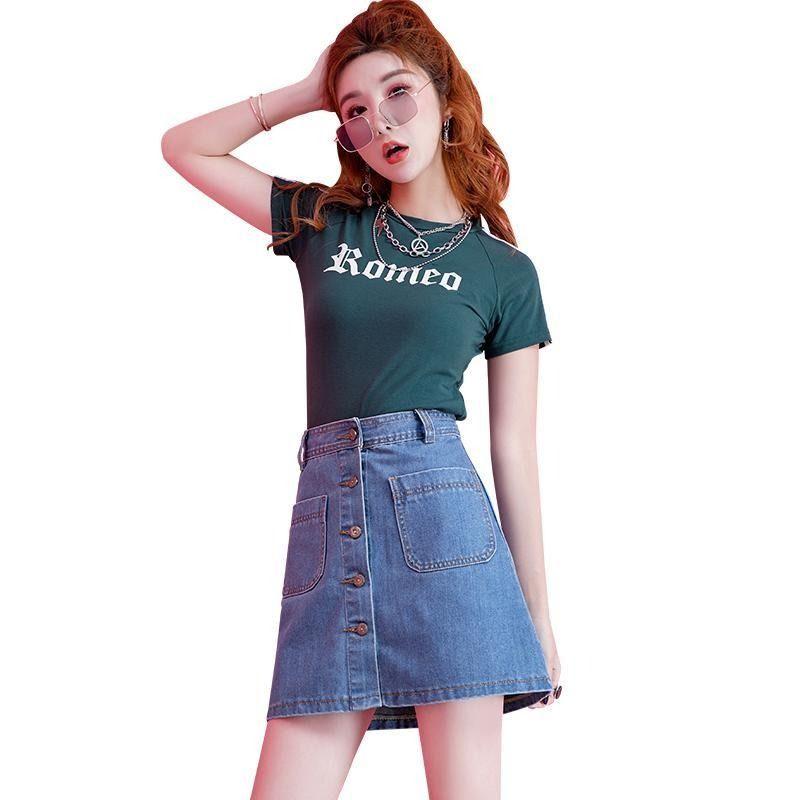 Chân Váy Denim, Một Hàng Cúc, Dành Cho Nữ, Hàng Mới Về Năm 2024, Chân Váy Chữ A Mỏng Cạp Cao Thích Hợp Cho Mùa Hè, Thiết Kế Độc Đáo 3